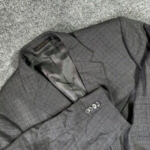 Jos A Bank Reserve Blazer Custom Fit 44S/40S Gray Grid Plaid Wool E. Thomas USA